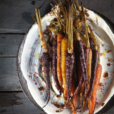 Roast carrots in tamarind dressing with yoghurt