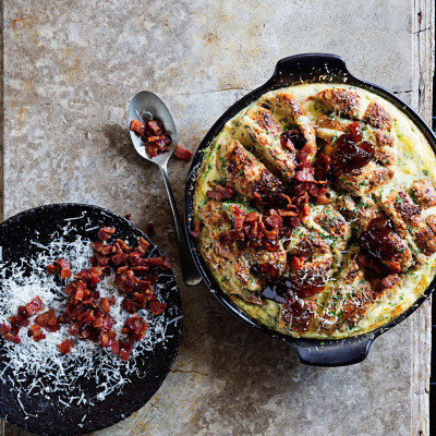 Hot cross bun bread-and-butter pudding