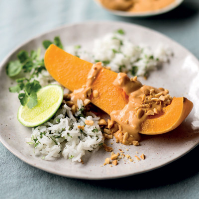 Butternut with Thai peanut sauce and coriander rice