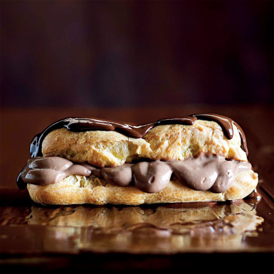 Eclairs with chocolate custard and drizzled dark chocolate