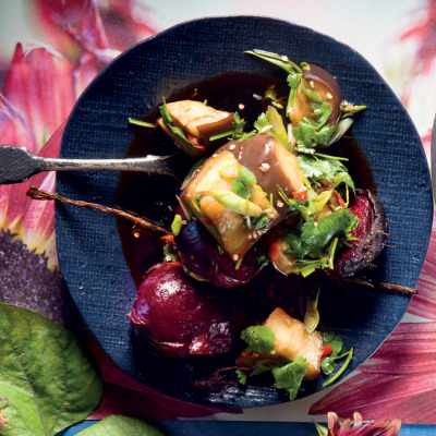 Korean brinjal-and-beetroot salad