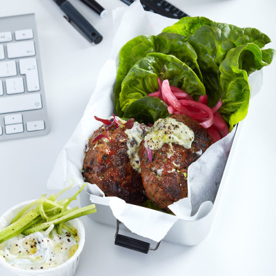 Lettuce lamb burger with tzatziki