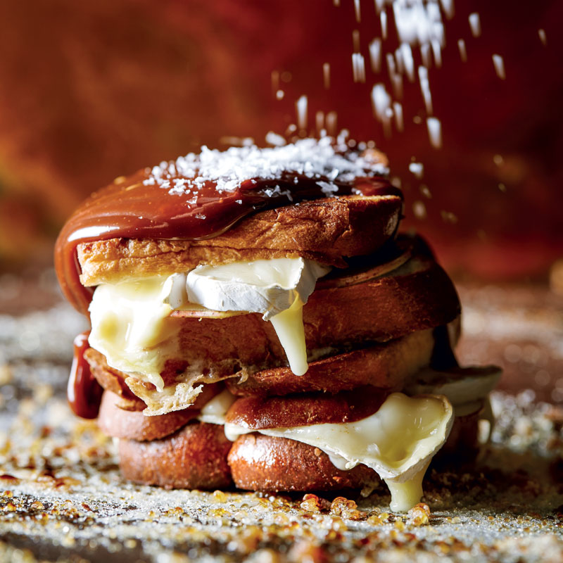 Milk-chocolate-salted-caramel,-pear-and-Camembert-toasted-sandwich