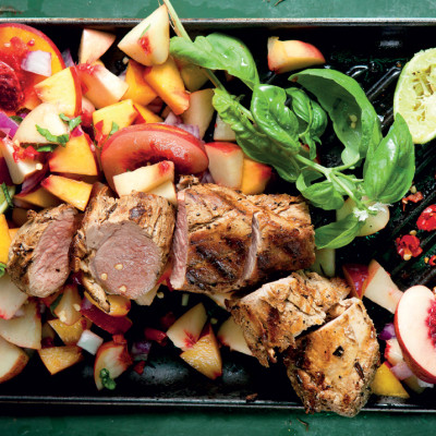 Spicy chargrilled pork and juicy nectarine salsa