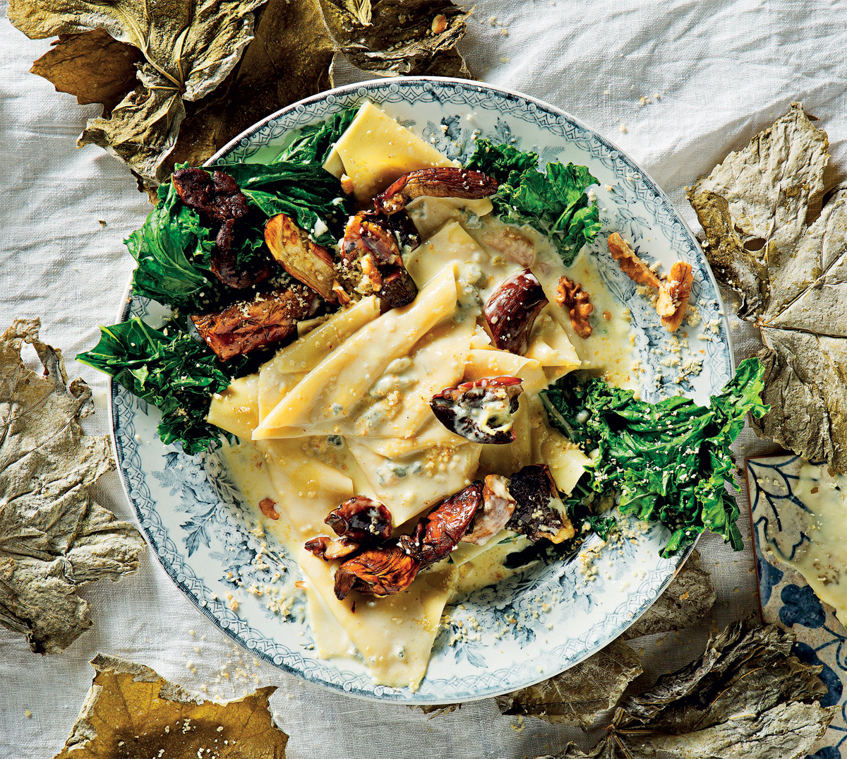 Creamy Gorgonzola fazzoletti pasta with porcini recipe