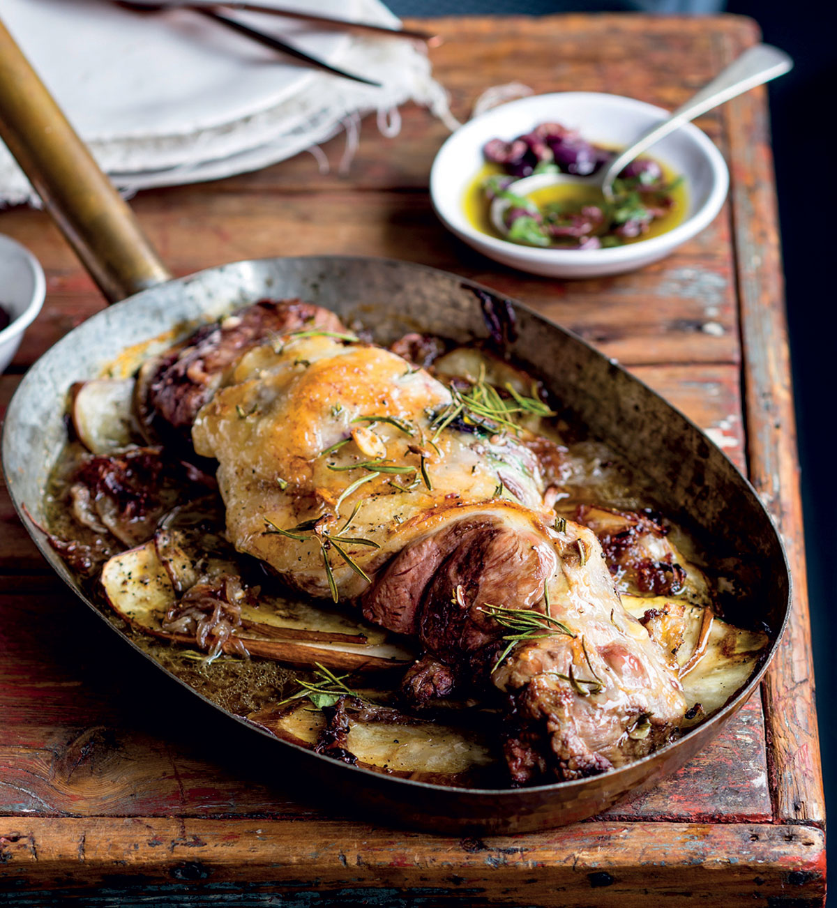 Butterflied rosemary lamb with brinjal and onion confit