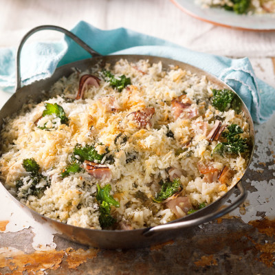 Baked ham-and-kale risotto