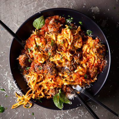 Italian meatballs with tagliatelle