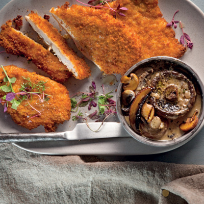 Chicken schnitzel with mushroom sauce