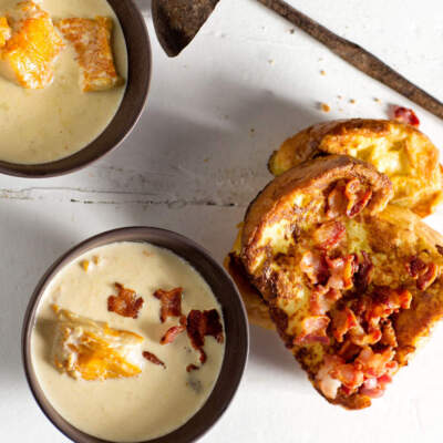 Creamy haddock chowder with French toast