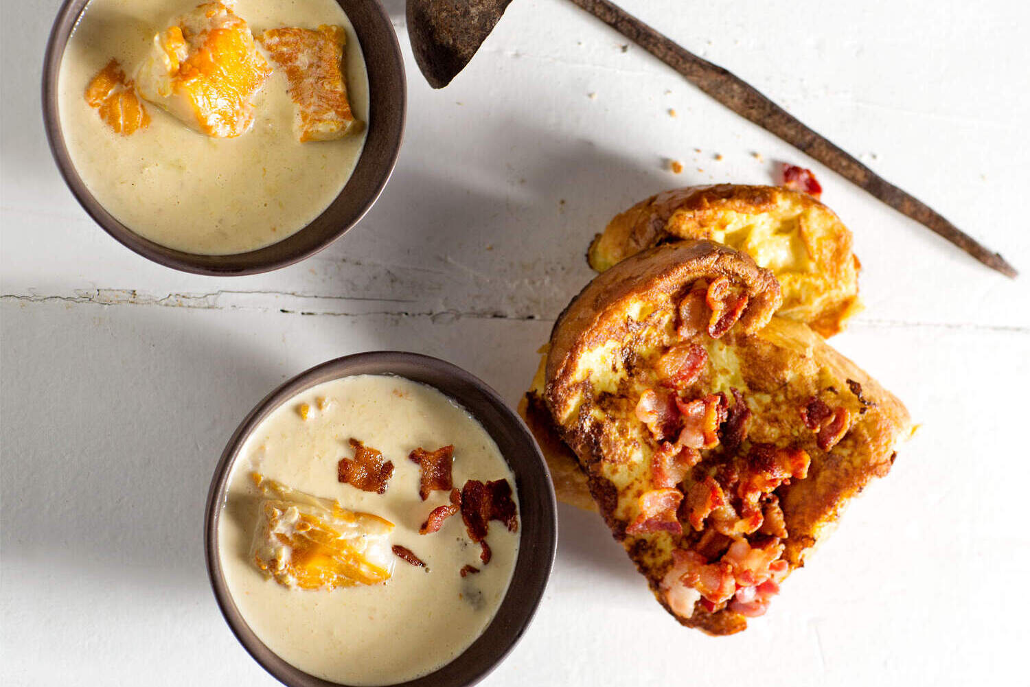 Creamy haddock chowder with French toast