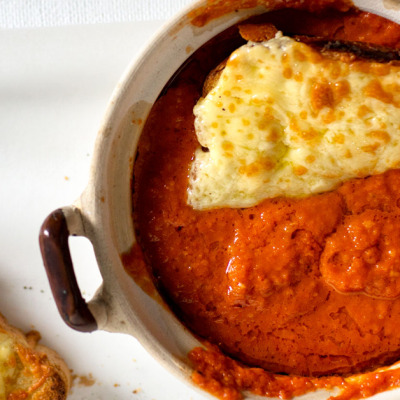 Tomato soup with toasted cheesy melt