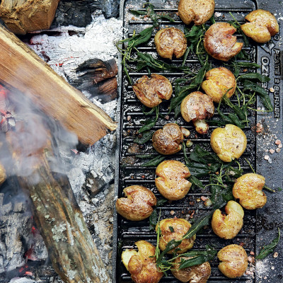 Duck-fat-fried baby potatoes with juniper salt