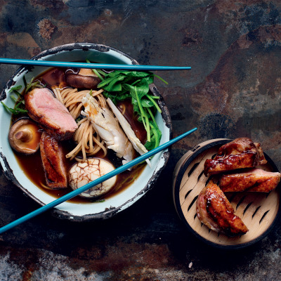 Duck ramen with tea-stained eggs