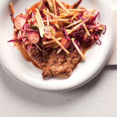 Pork escalope with apple kimchi