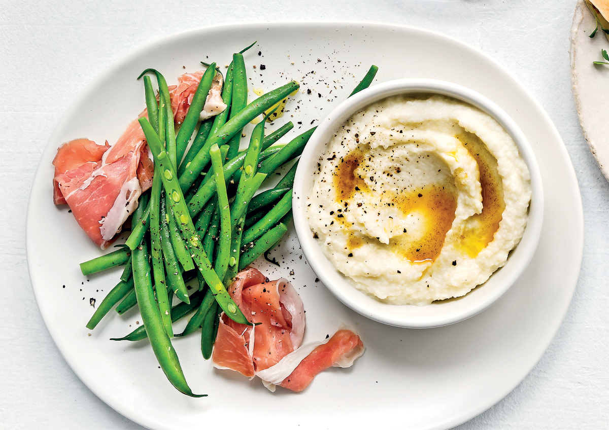 Cauliflower-puree-parma-ham-and-crisp-green-beans-