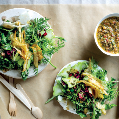 Chop-chop salad with papaya seed dressing