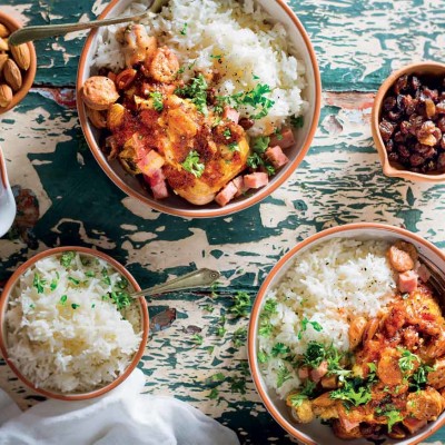 Drunken chicken with Mexican white rice