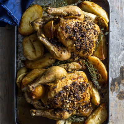 Roast chicken with porcini and hazelnut crust