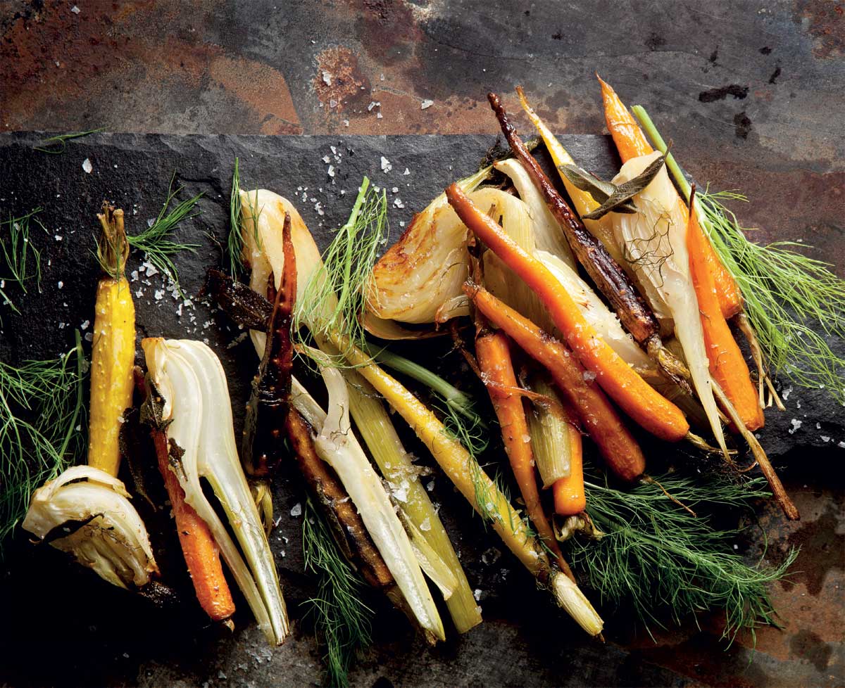 Roasted baby carrots with fennel and sage View the recipe here.