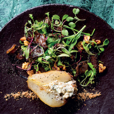 Honeybush-poached pear-and-biltong salad