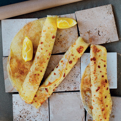 Traditional French crêpes with lemon and cinnamon sugar