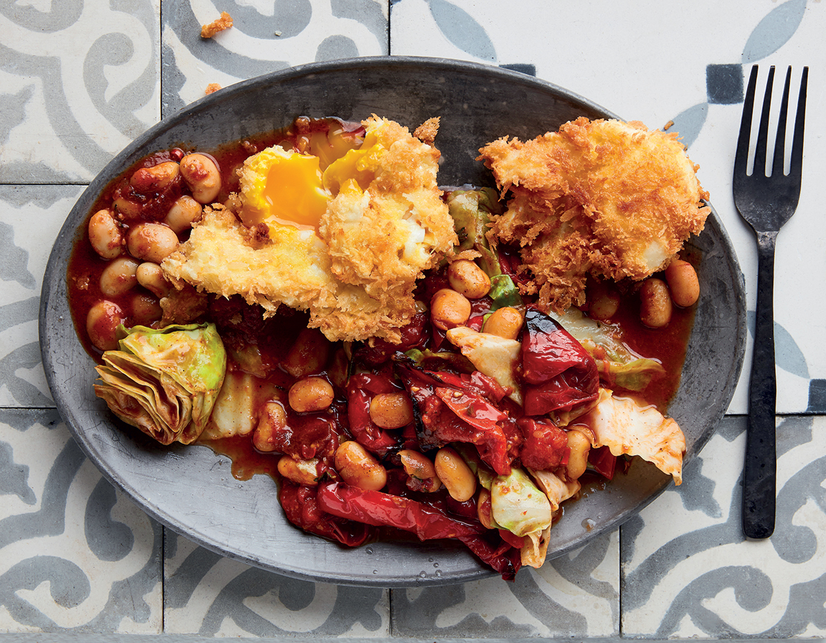 deep-fried-poached-eggs-with-chakalaka