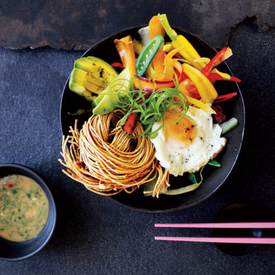 Fried noodle and egg salad