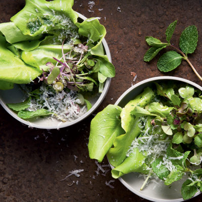 Mint-and apple-dressed garden lettuce bowls