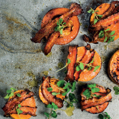 Black pepper bacon-wrapped roast butternut