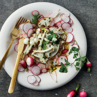 Marinated mushrooms and radishes