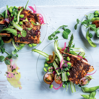 Niçoise-style salad with blackened trout