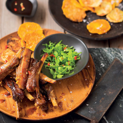 Asian-style pork ribs with butternut crisps