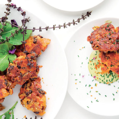 Chorizo, black bean and sweet potato fritters