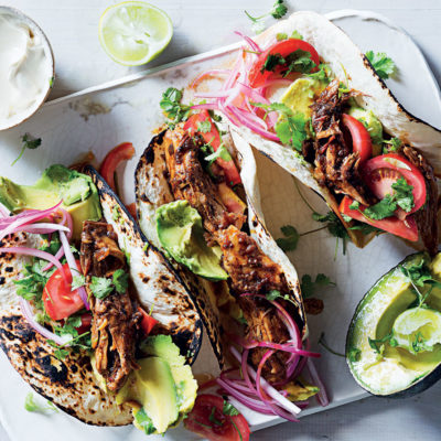 Slow roasted pork mole tacos