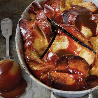 Bread pudding with caramel sauce