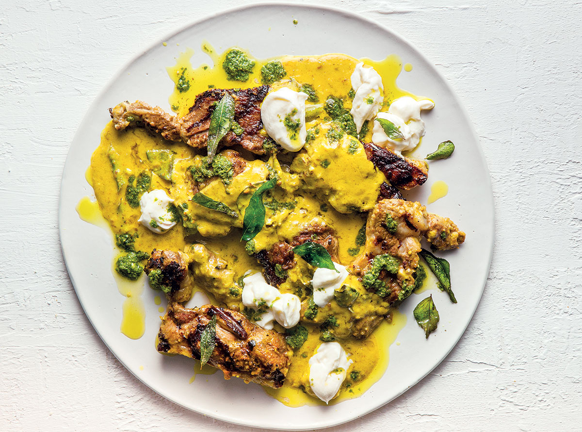 yoghurt marinated lamb steaks with mint pesto