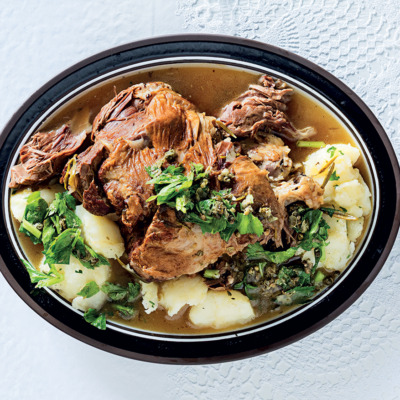 Braised lamb with celery salsa