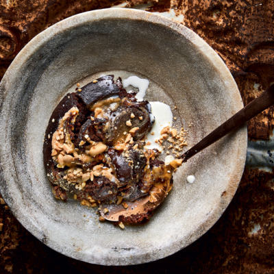 Chocolate peanut-butter swirl pudding