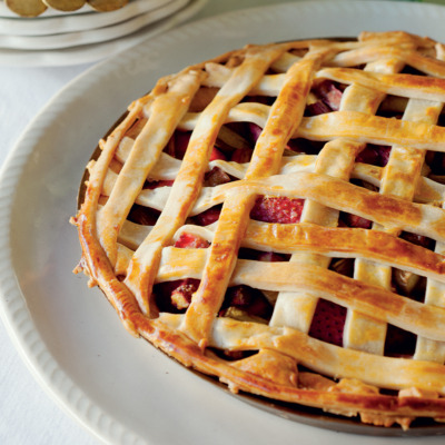 Rhubarb and strawberry tart