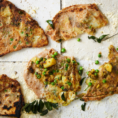 Spicy potato-and-pea parathas