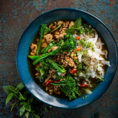 Chicken and tenderstem broccoli with rice noodles