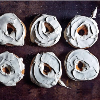 Cinnamon doughnuts with coffee royal icing