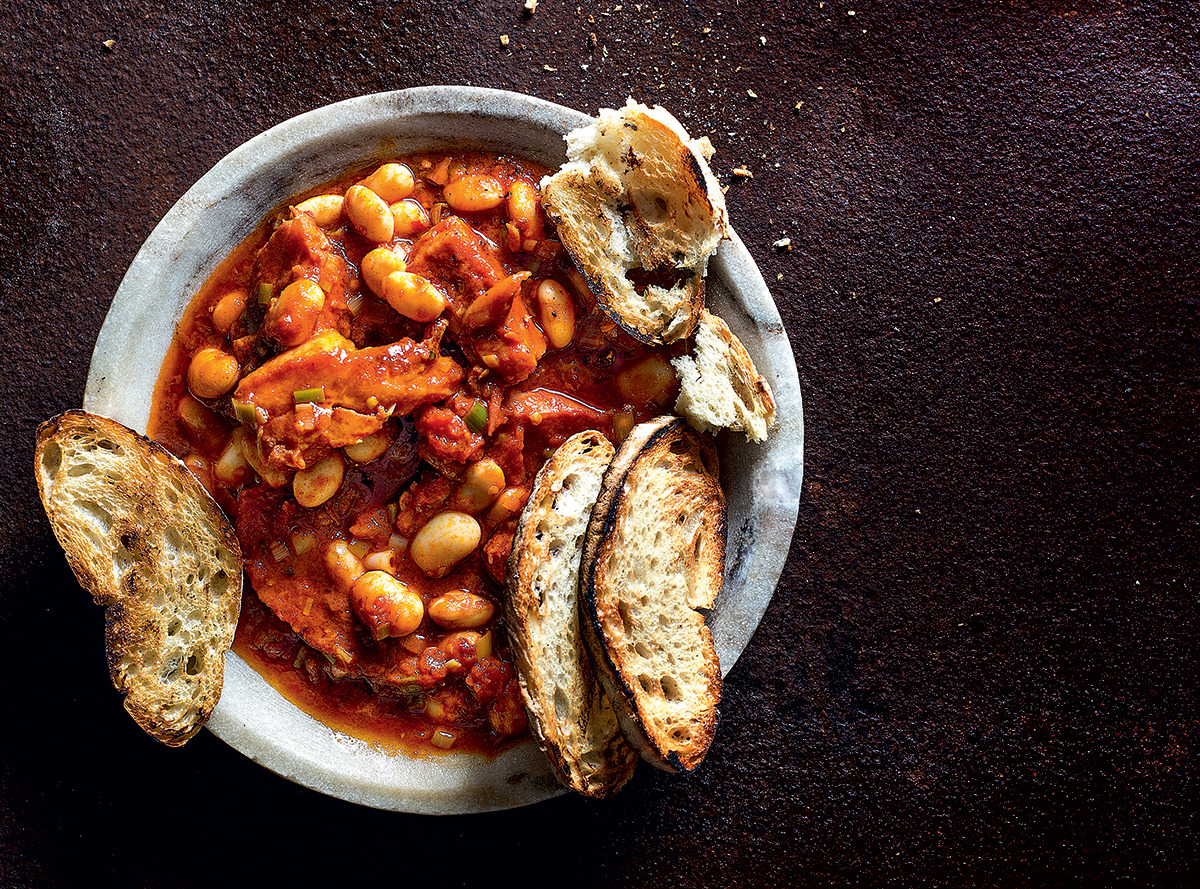 Smoky maple-espresso baked beans recipe