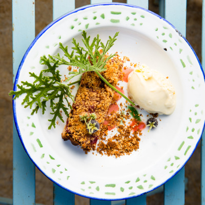 Apple-and-rhubarb peanut butter crumble