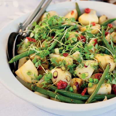 Green bean, pea, baby potato and micro rocket salad with rooibos vinaigrette