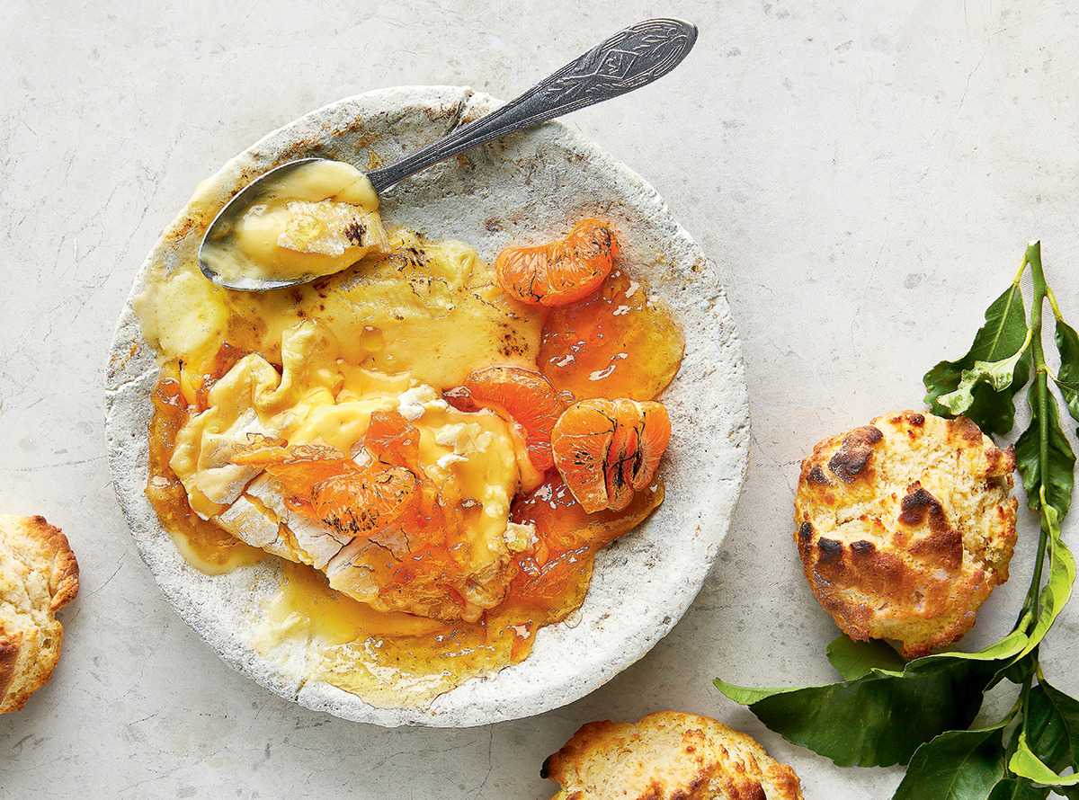 Marmalade-baked Camembert with home-made scones recipe