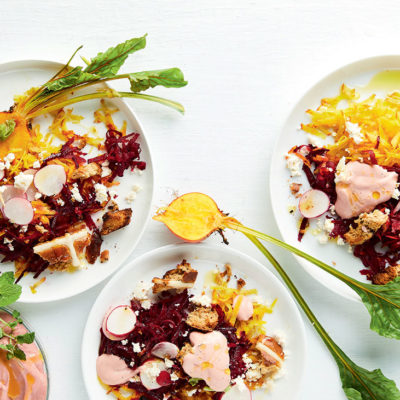 Beetroot salad with hot cross bun croutons