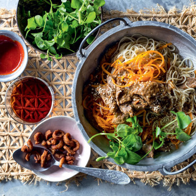 Orange-sesame duck and butternut noodles