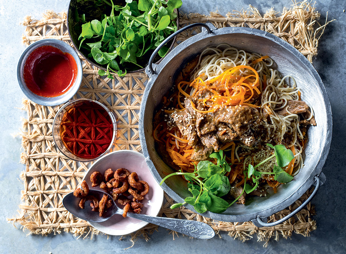 Orange-sesame duck and butternut noodles recipe